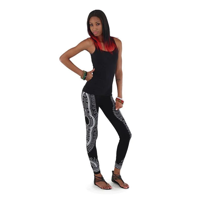 Traditional Print Black Leggings