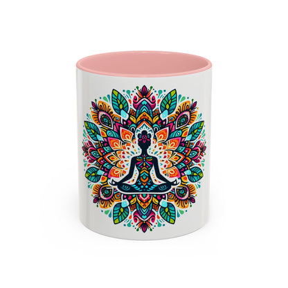 Meditation Design Accent Coffee Mug - Colorful Yoga Gift for Mindfulness Lovers
