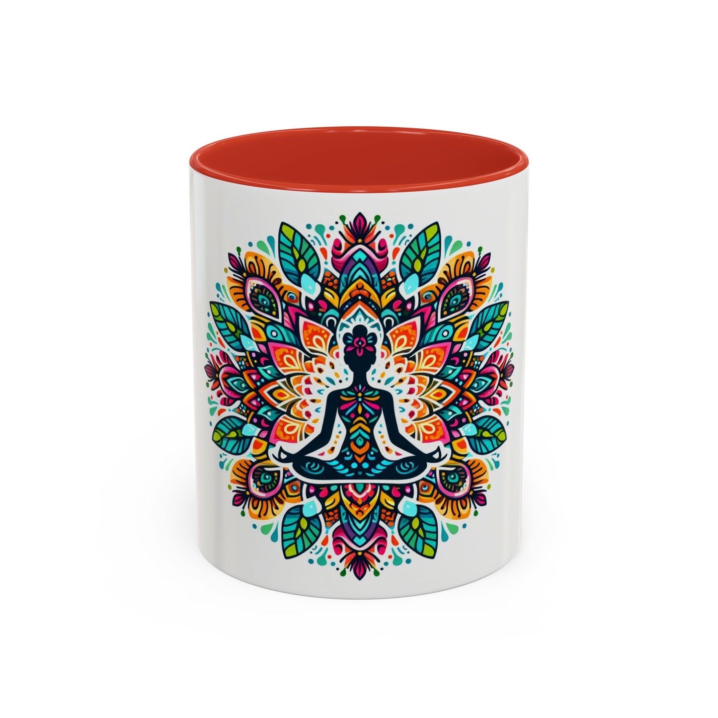 Meditation Design Accent Coffee Mug - Colorful Yoga Gift for Mindfulness Lovers