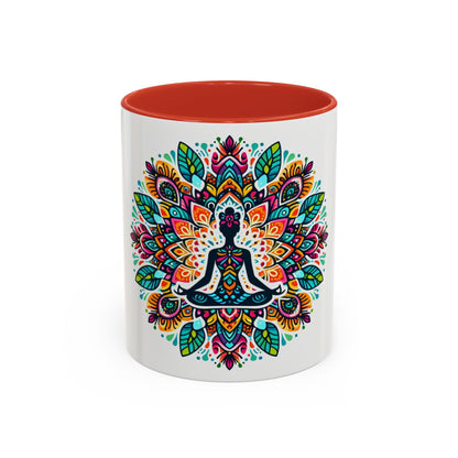 Meditation Design Accent Coffee Mug - Colorful Yoga Gift for Mindfulness Lovers