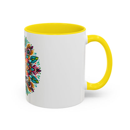 Meditation Design Accent Coffee Mug - Colorful Yoga Gift for Mindfulness Lovers