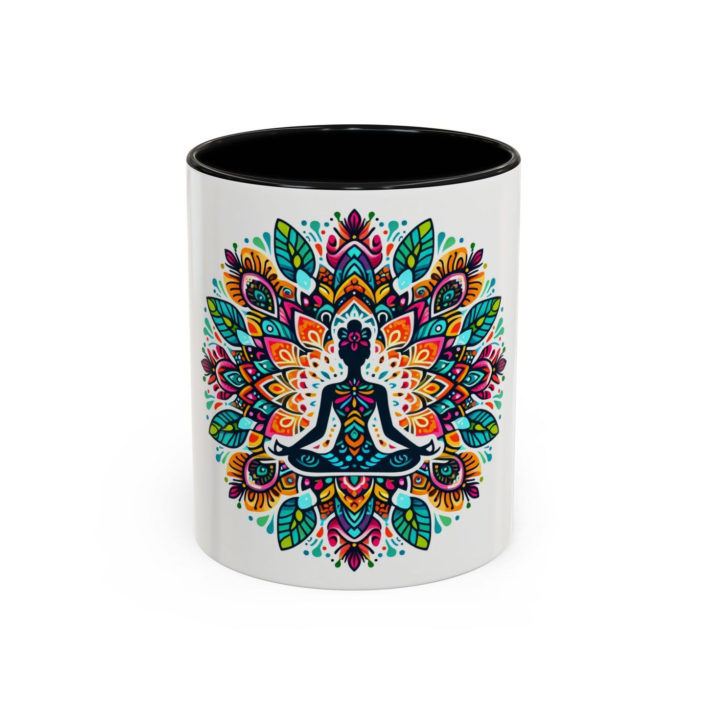 Meditation Design Accent Coffee Mug - Colorful Yoga Gift for Mindfulness Lovers