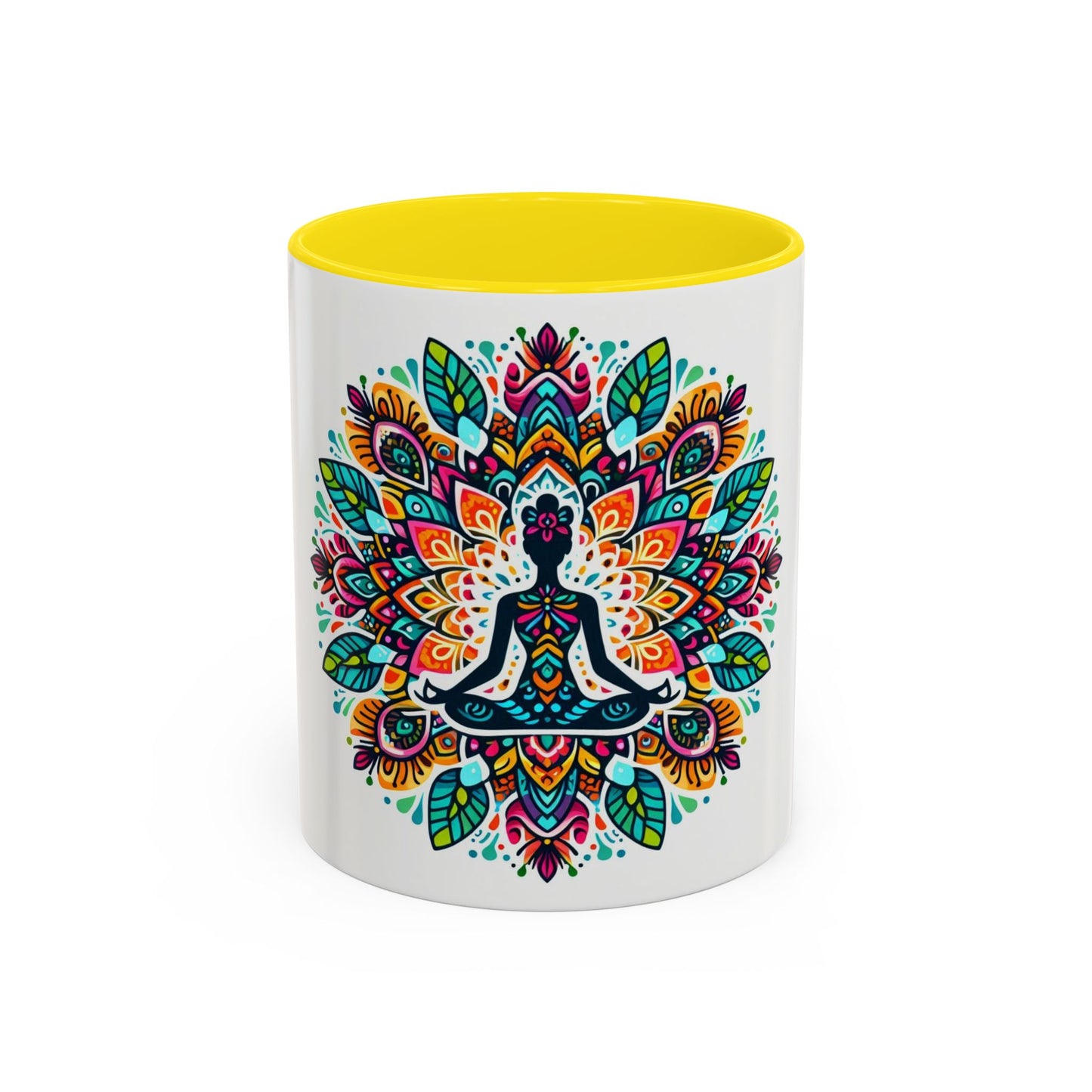 Meditation Design Accent Coffee Mug - Colorful Yoga Gift for Mindfulness Lovers