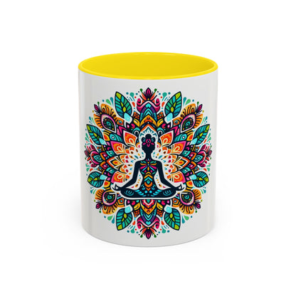 Meditation Design Accent Coffee Mug - Colorful Yoga Gift for Mindfulness Lovers