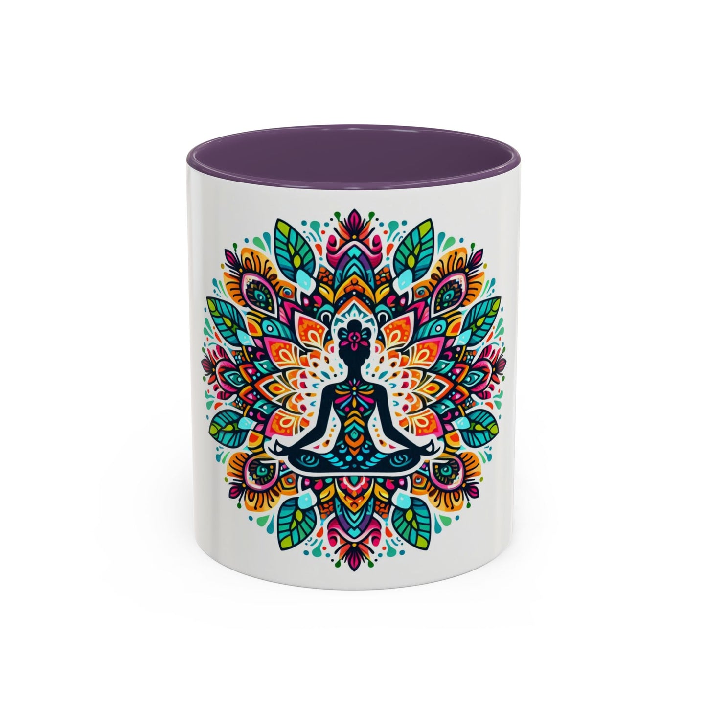 Meditation Design Accent Coffee Mug - Colorful Yoga Gift for Mindfulness Lovers