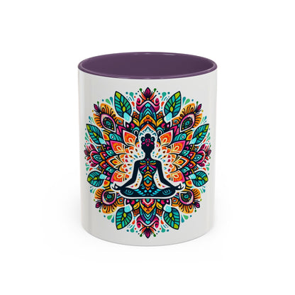 Meditation Design Accent Coffee Mug - Colorful Yoga Gift for Mindfulness Lovers
