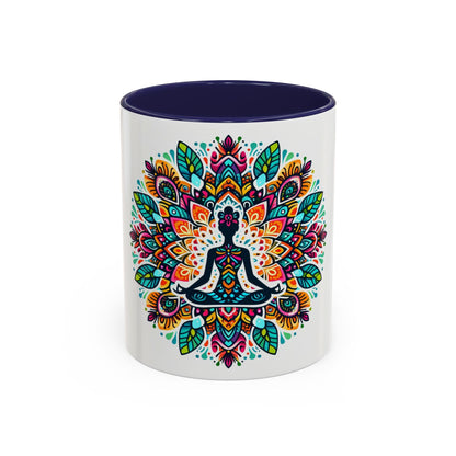 Meditation Design Accent Coffee Mug - Colorful Yoga Gift for Mindfulness Lovers