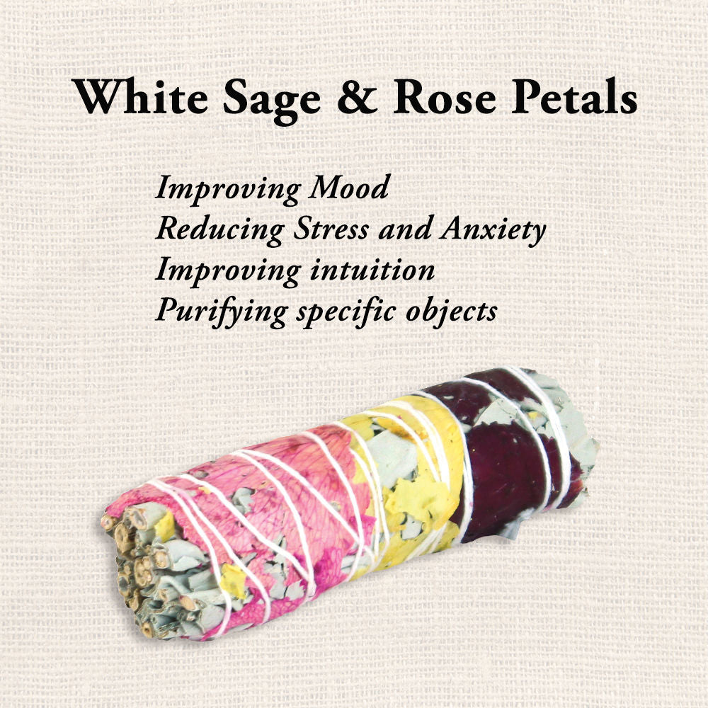 White Sage & Rose Petals Smudge Stick